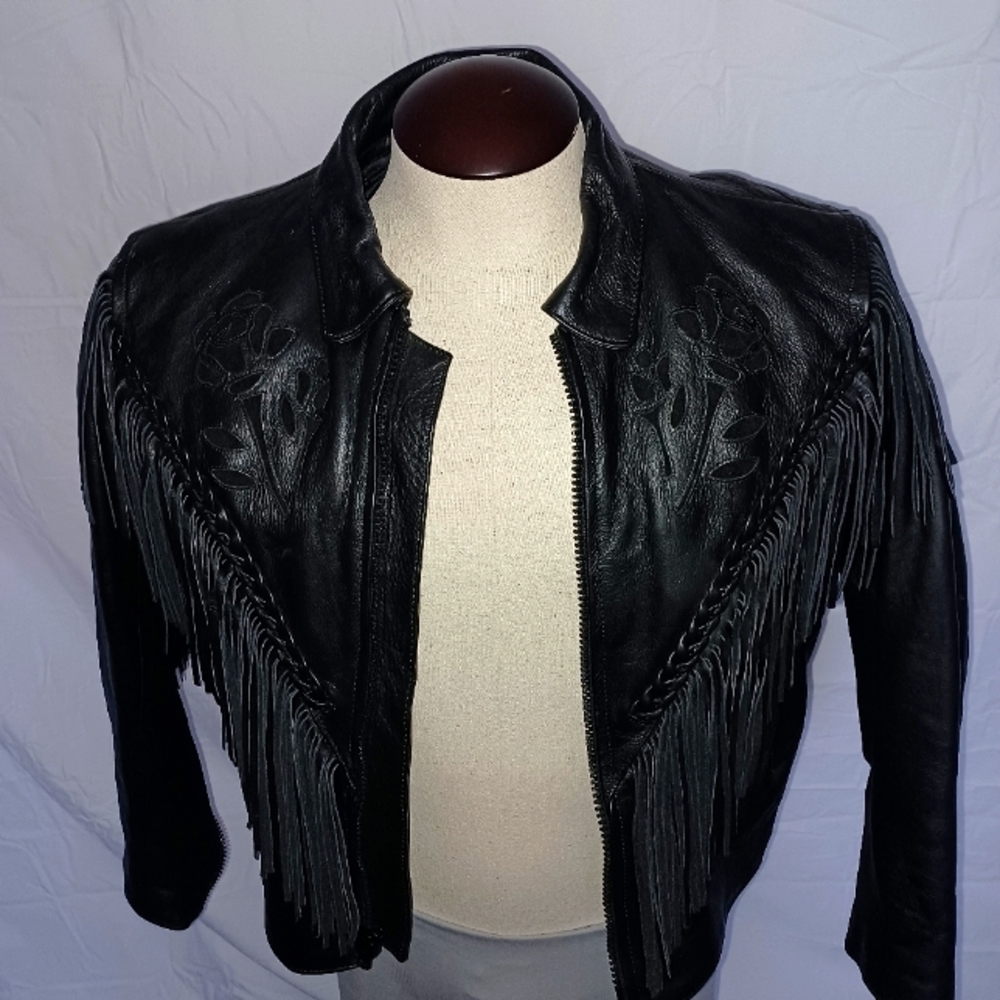 Beautiful leather jacket with roses